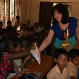 The children were happy about the giveaway candies.